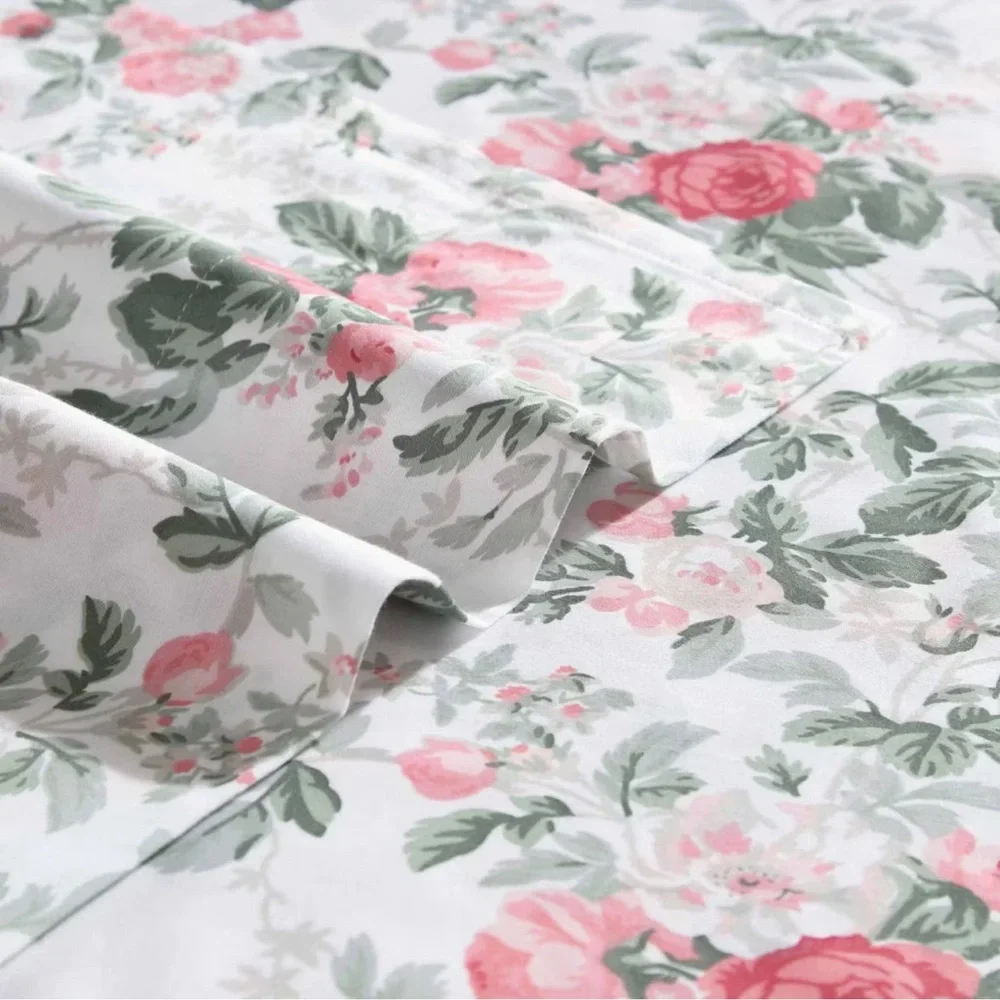 Laura Ashley® FULL 300 Thread Count Bettinas Blooms 4pc Sheet Set Red Floral NEW